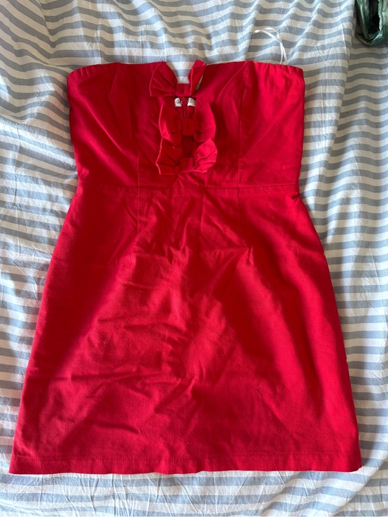 Hello Molly Dresses & Skirts - Hello Molly Strapless Red Mini Dress with Front Bow Detail